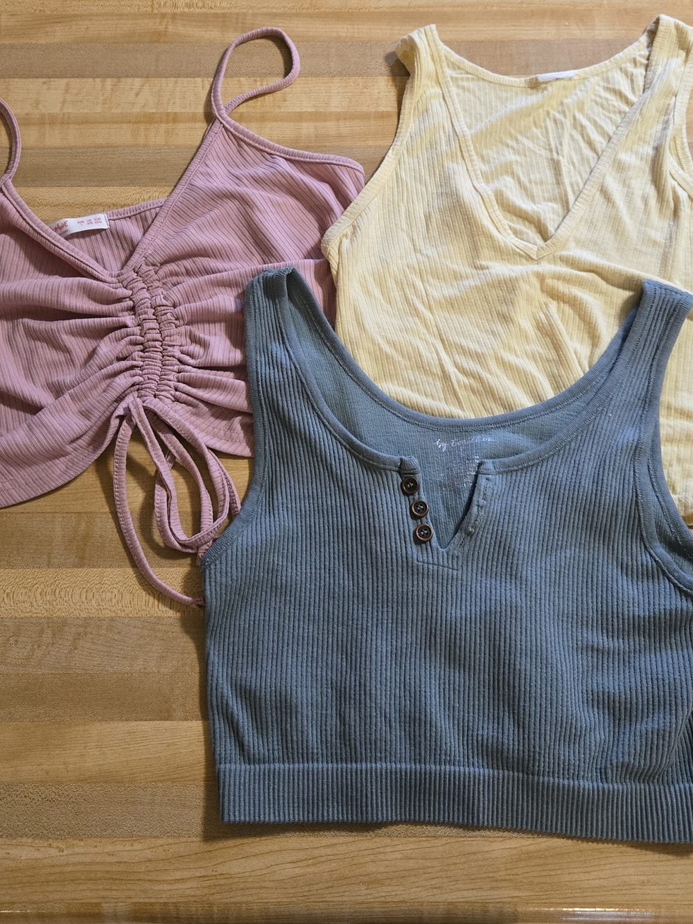 Three-Pack Ribbed Tank & Crop Tops - Pink, Yellow, Green
